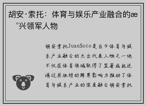胡安·索托：体育与娱乐产业融合的新兴领军人物